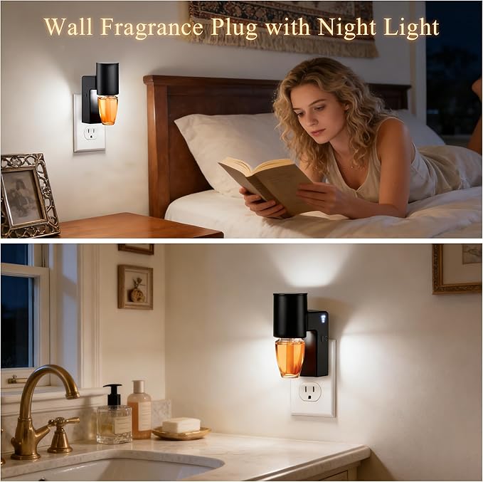 ROSSEX 4 Pcs Wall Fragrance Plug in with Night Light Compatible with Bath and Body Works Wallflowers, with 3-Speed Adjustable Fragrance Essential Oil Diffuser for Home, Black