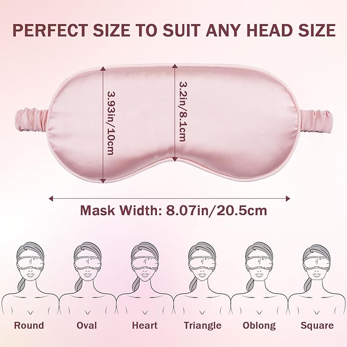 Amrules Sleep Mask Set of 2, Adjustable Silk Eye Mask for Sleeping, Soft Sleeping Eye Shade Cover for Women, Good for Blocking Light, Reducing Puffiness, Enhancing Sleep Quality (Blush Pink & Black)