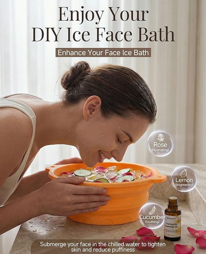 Face Ice Bath Bowl with Built-in Ice Tray, Foldable Silicone Face Bowl for Ice, Durable Ice Facial Bowl for Cold Plunge Therapy, Skin Tightening, Acne Relief, Spa Tool for Home, Travel