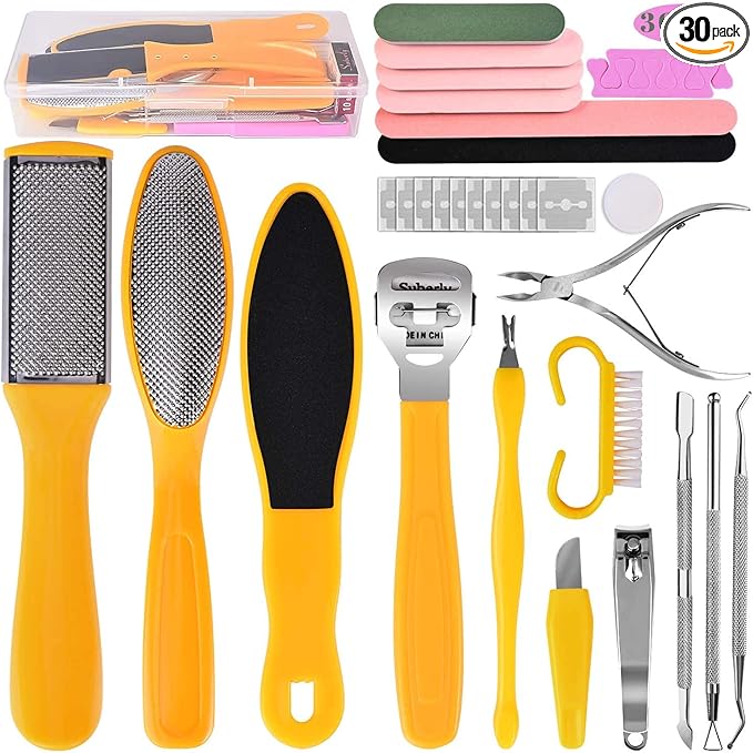 Professional Foot Care Kit, 30-Piece Pedicure Set with Foot File, Callus Shaver, Hard Skin Remover (Yellow)
