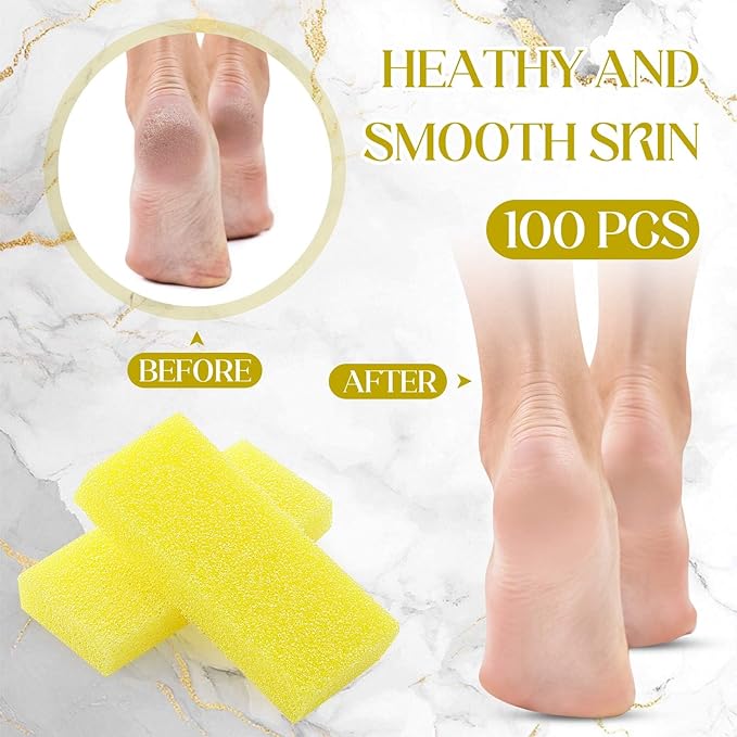 Batiyeer 100 Pcs Pumice Stone for Feet Scrubber Dead Skin Disposable Pedicure Pumice Stone Foot Shower Scrubber for Heel Cuticle Callus Remover Bath Spa(Yellow)