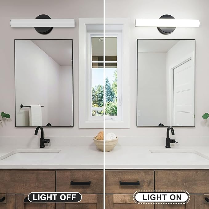 FOLKSMATE 2-Pack Modern Dimmable LED Vanity Light Bar Lighting Fixtures, 15.9 Inch LED Bathroom Light Fixture Over Mirror, 15W 1300LM Daylight White 5000K Wall Sconces Lighting, Black Bath Lamp Bar
