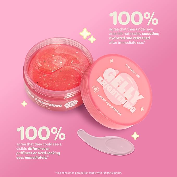 The Crème Shop Gelly Brightening Under Eye Patches, Hydrogel Eye Masks with PDRN & Strawberry Extract, Hydrating and Depuffing, Korean Skin Care, 60 Count (30 Pairs)