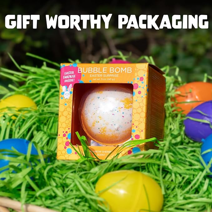 Easter Bath Bombs for Kids with Surprise Squishy Toys Inside (1 Pack) - Easter Basket Stuffers and Essentials - Releases Bubbles & Colors, Moisturizing, Large Bath Bomb for Girls & Boys by Two Sisters