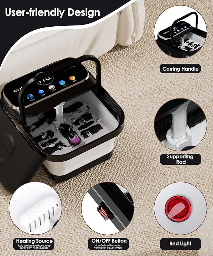 OOAMBB Collapsible Foot Spa with Heat, Bubble,Temp Control,Remote Control, Color Touch Screen Foot Bath Massager with 6 Massage Rollers,Foot Soaking Tub (Black+Green)