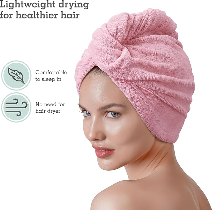 Brook + Bay Microfiber Hair Towel Wrap - Quick Dry Microfiber Towel for Hair - Anti-Frizz Plopping Turban - Machine Washable - Pink