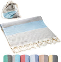 ATANI Turkish Beach Towel (71x39 Inches), Converts to a Bag, Oversized 100% Cotton Bath Towels Lightweight Quick-Dry Beach Blanket for Travel, Picnic, Camping, Yoga and Pool(Grey x Turquise)