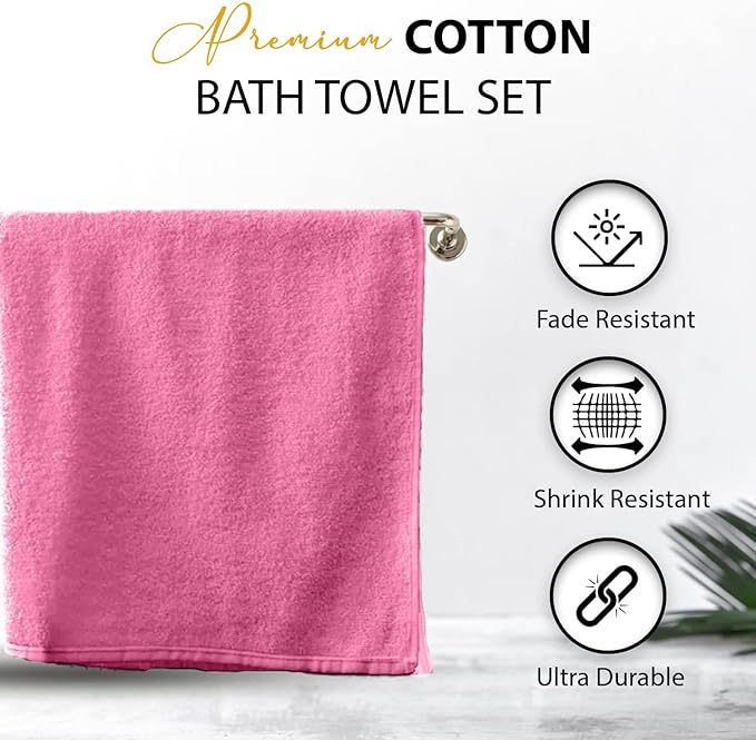 KAHAF COLLECTION 100% Cotton Bath Towels, 24x48 Pack of 6 Towels, Quick Dry, Highly Absorbent, Soft Feel Towel, Gym, Spa, Bathroom, Shower, Pool, Luxury Soft Towels (Pink, 24x48-6 Pack)