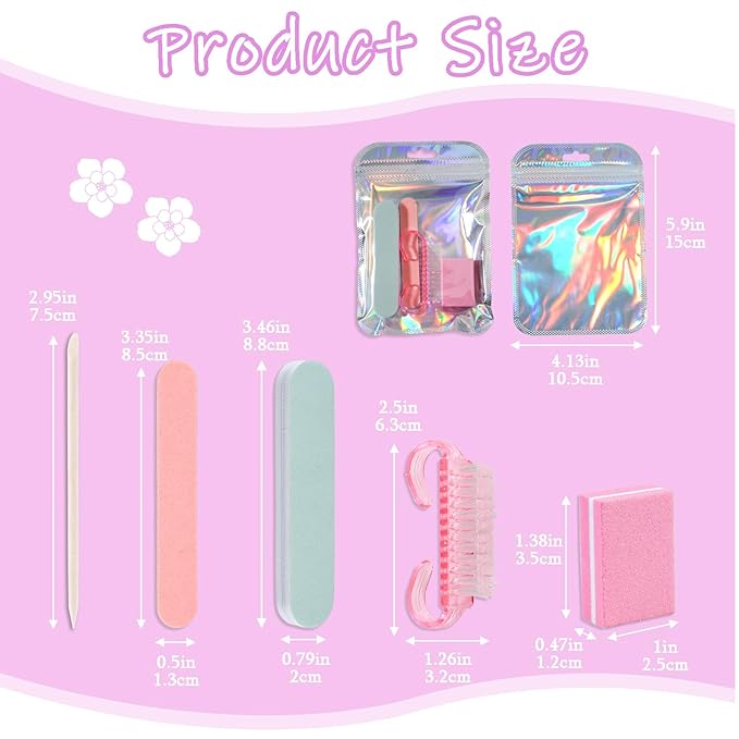 Disposable Manicure Kit Professional, 50 Set Press On Nail Tool Kit with Nail File, Nail Buffer, Nail Buffer Block, Nail Handle Brush, Wood Stick, Packaging Bag (Pink-50pcs)