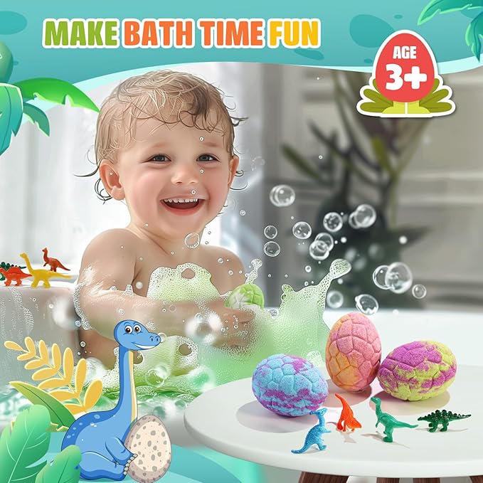 Qivatex Bath Bombs for Kids with Dinosaur Toys Inside, 9 Pack Natural Organic Dinosaur Bath Bombs Bubble Bath Gift Set, Birthday Mothers Day Gifts for Kids