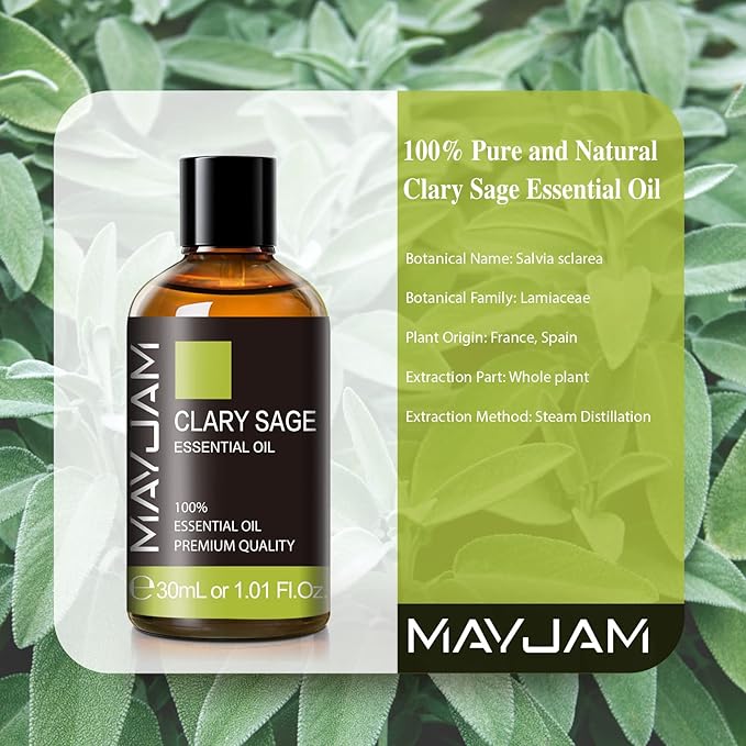 Clary Sage Essential Oil 30ML/1.01FL.OZ, MAYJAM Premium Clary Sage Oil Essential Oils with Glass Dropper, Great for Aromatherapy Diffuser and Candle Making