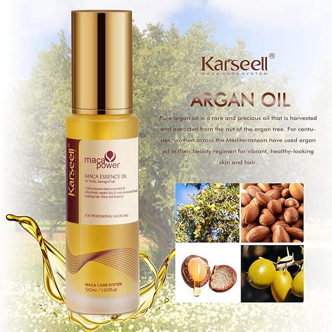 Karseell Collagen Hair Treatment Deep Repair Conditioning All Hair Types 16.90 oz 500ml + Argan Oil Hair Serum for Dry Damaged Hair 50ml
