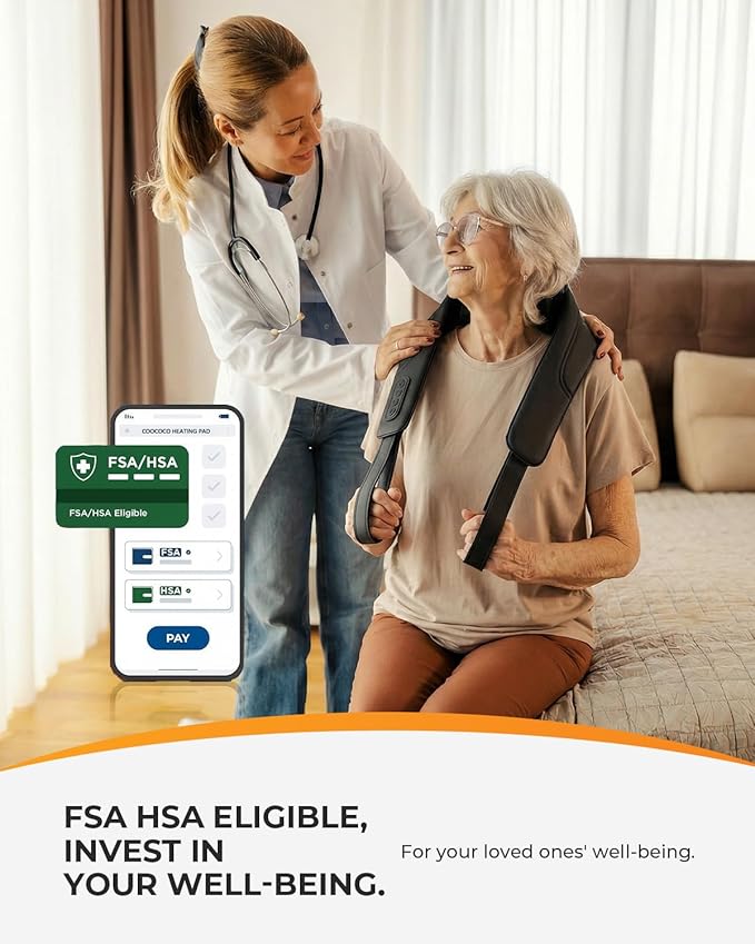 CooCoCo Cordless Neck Massager with Heat[Remote], FSA Eligible, 2026 Upgraded 6D Shiatsu Back Shoulder Massager for Pain Relief Deep Tissue, Dual Heating Area, Hands-Free, Neck Pain Relief for Mom Dad