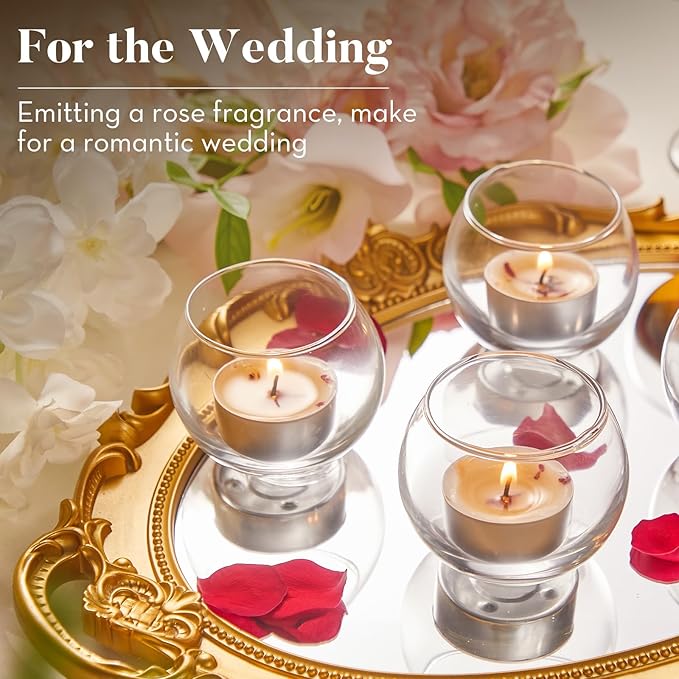 16 Pack Rose Tealight Candles with Real Dried Petals, Natural Soy Wax, 6-Hour Burn Time for Home, Wedding or Bath Decor