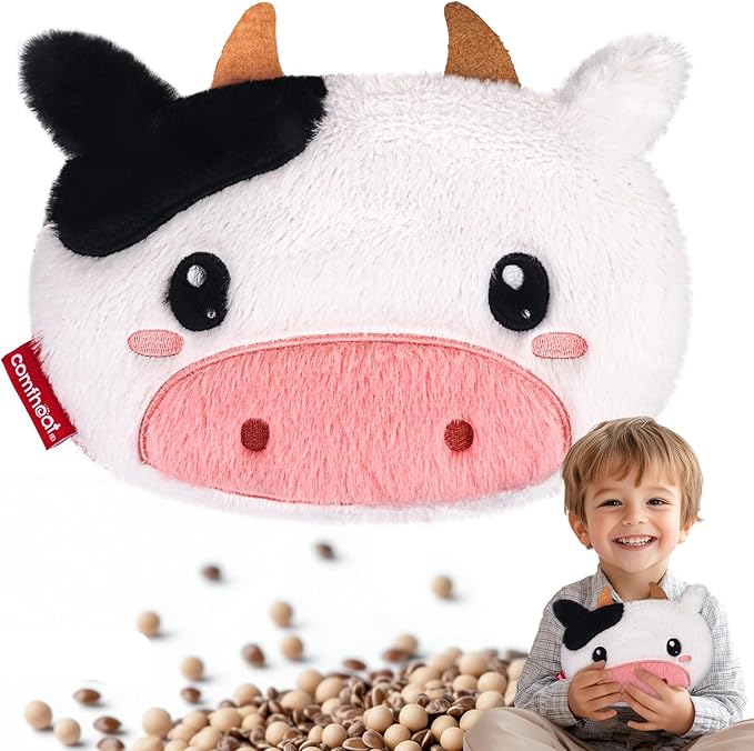 Cow Microwave Heating Pad - Hot & Cold Therapy with Natural Flaxseed Filling, Moist Heat for Cramps, Shoulder Muscle Pain Relief, Natural Heat Pack Moist Heat with Washable Cover