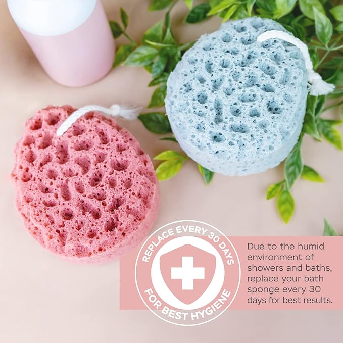 Spongentle Loofah Sponge for Shower and Bathing, Bath Sponge with Dual Texture, Shower Pouf for Gentle and Deep Exfoliation, Large Size Body Scrubber for Men & Women, PU Foam, 37% More Lather, 2 Pack