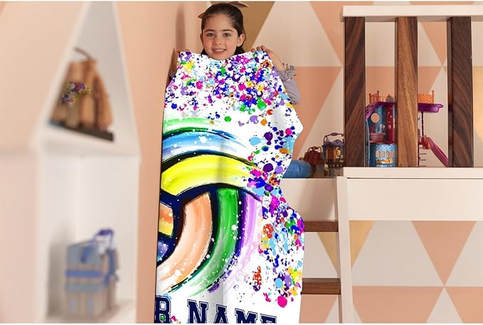 Custom Volleyball Blanket, Personalized Volleyball Blanket, Customized Sport Throw with Name Text for Boy, Girl, Men, Women, Volleyballs Gift for Athlete, Coach, Team, 50"x40" Soft Throw Blanket