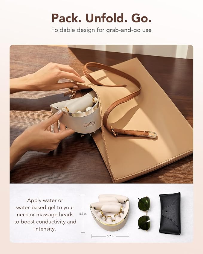 SKG G7 Pro Fold 3.0 Neck Massager for Pain Relief Deep Tissue Vibration Cordless Travel Massager, Mother's Day Innovative Foldable 3D Neck Massager Gifts for Office Home Car Travel, Gold Titanium