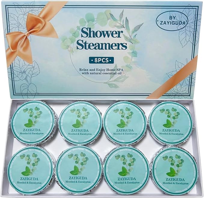 Shower Steamers Aromatherapy 8 Pack, Menthol & Eucalyptus Shower Bombs with Natural Essential Oils, Quick Relief Nasal Congestion, Relaxation & Self Care Gifts for Women & Men