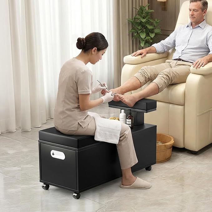 OmySalon Pedicure Cart, Foot Bath Trolley with Storage Drawer & Foot Rest, Pedicure Chair Stool for Esthetician Manicure & Foot Massage, Beauty Spa Salon with Locking Wheels, Black