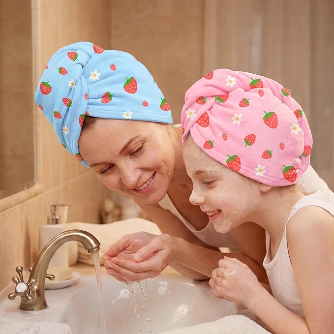 Microfiber Hair Towel Wrap for Kids Hair Drying Towel Wrap with Button 2 Pack Wet Hair Towel Wrap Head Towels Wrap for Girls