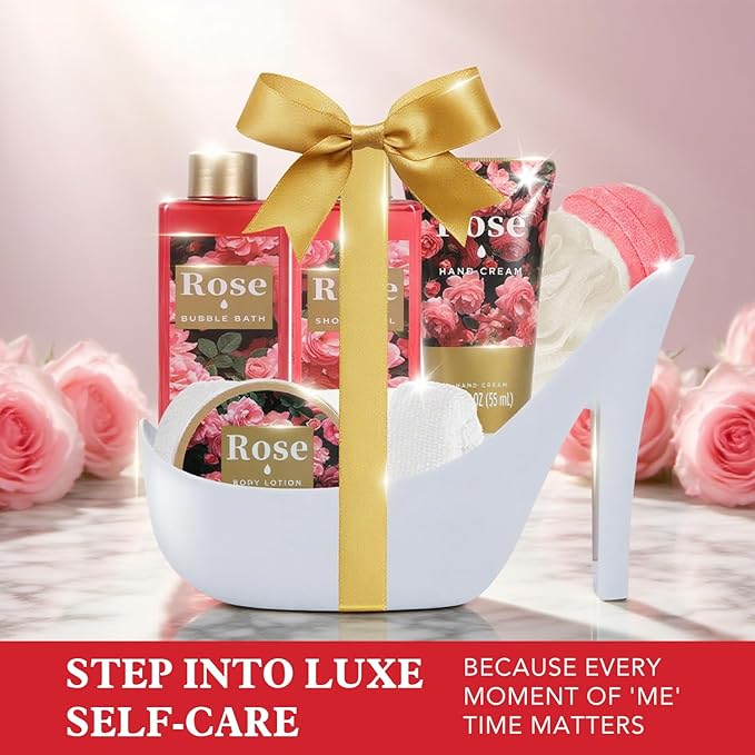 Spa Luxetique Gifts for Women High Heel Gift Set for Women 8pcs Bath Sets Romantic Rose Home Spa Kits for Wife Girlfriend Mom Grandma Mothers Day Gifts