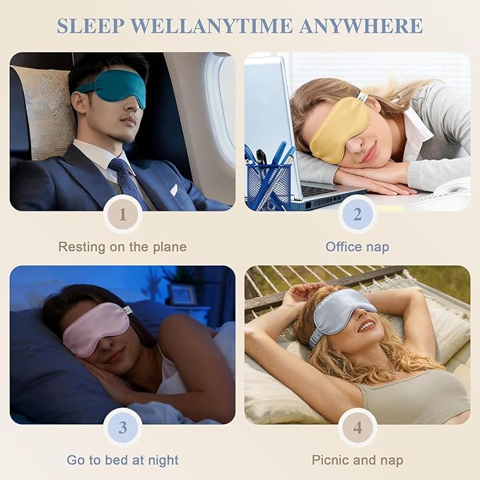 Silk Sleep Mask,Eye Mask for Sleep Women Men,Mulberry Sleeping Mask with Adjustable Strap,Blindfold Blackout Eye Mask for Travel and Full Night's Sleep,Nap