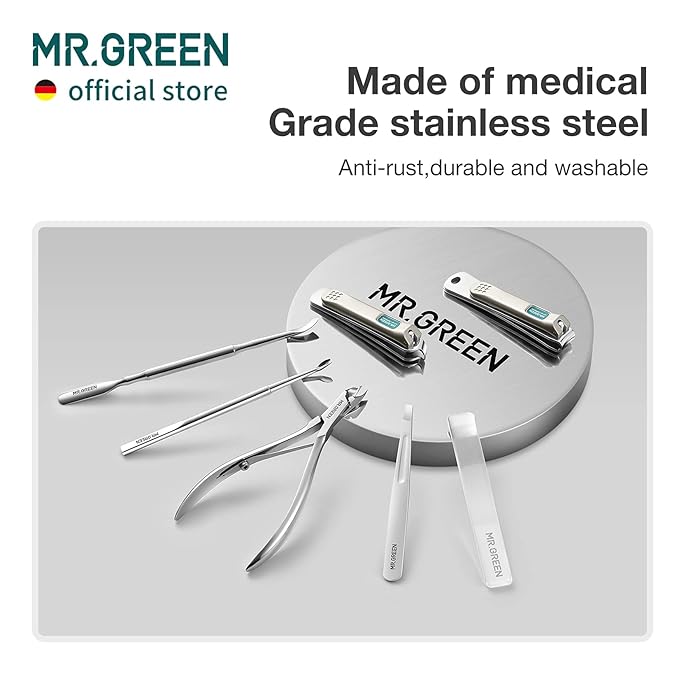 MR.GREEN 7in1 Manicure Sets Personal Care Tools Stainless Steel Professional Nail Clippers Pedicure Set Travel Case Kits (Mr-6032)