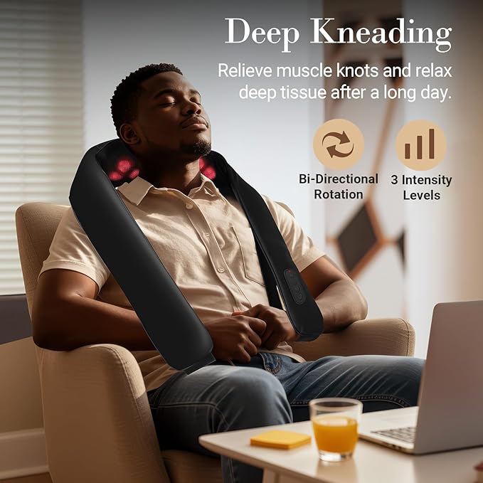 CuPiLo Cordless Neck Massager for Pain Relief Deep Tissue, FSA Eligible HSA Store Upgrade Shoulder Massager with Heat, Skin-Friendly Fabric & Extended Straps for Larger Body Types, Mothers Day Gifts