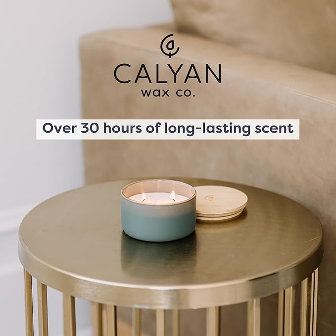 Calyan Wax Co. Evergreen & Eucalyptu 3 Wick Scented Candle - 30 Hour Burn - Luxury 3 Wick Soy Candles - Non Toxic Soy Wax Candles - Long Lasting Large Glass Jar Candle for Home - 8oz
