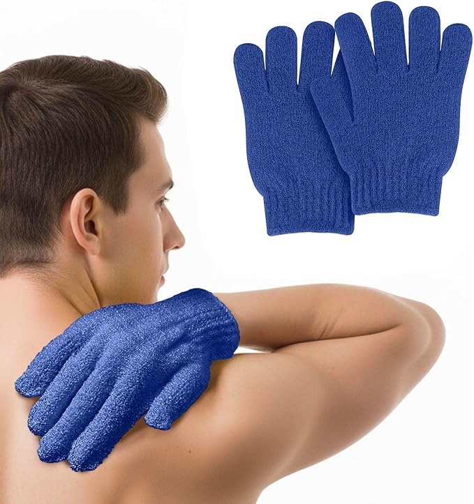 MOLOPPO 2 PCS Exfoliating Glove, Scrub Gloves Exfoliating, loofah, Body Exfoliator, Bath Gloves（Midnight Blue）