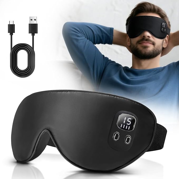 Cordless Heated Eye Mask, Rechargeable Sleep Mask with 4 Heat Levels, Timer, Light Blocking Design, Washable Cover, Soft Eye Mask for Daily Relaxation