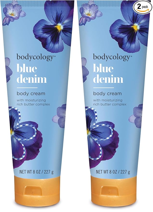 Bodycology Shea Butter Body Cream, Blue Denim, 8 oz (Pack of 2)