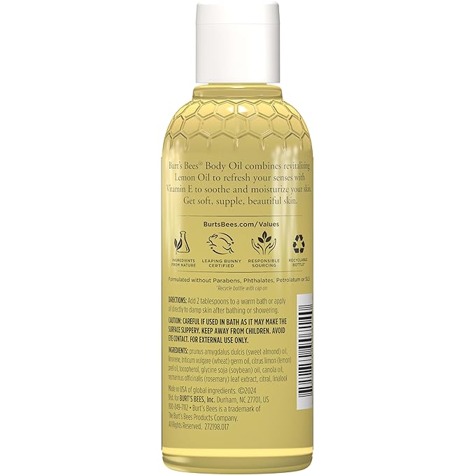 Burt's Bees Skin Care, Body Oil With Lemon and Vitamin E, 100% Natural, 5 Ounce (Packaging May Vary) (Pack of 2)