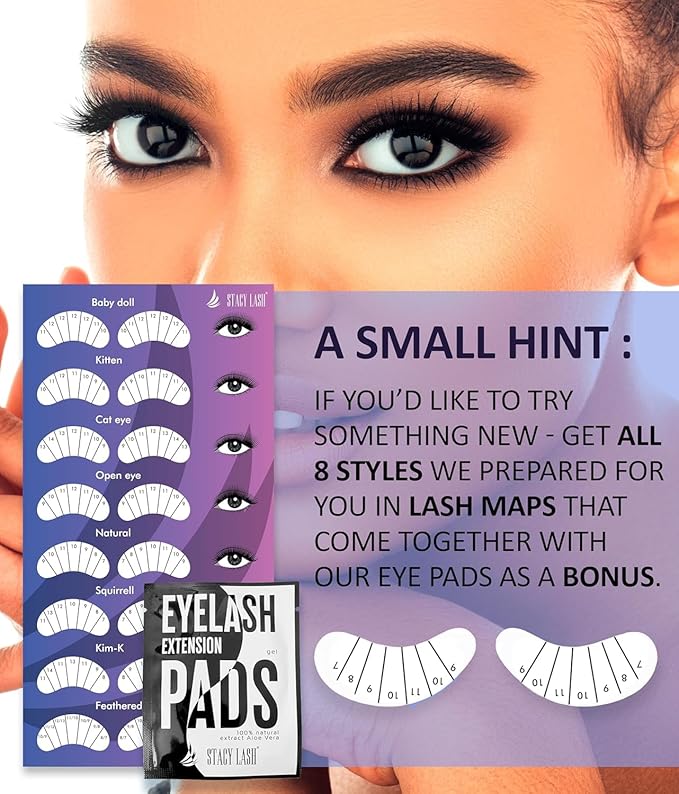 STACY LASH 100 Pairs Set Under Eye Gel Pads for Eyelash Extension - Lint Free Patches with Vitamin C and Aloe Vera Lash Supplies and Beauty tools - Hydrogel Eye Pads - Skin Moisturizes