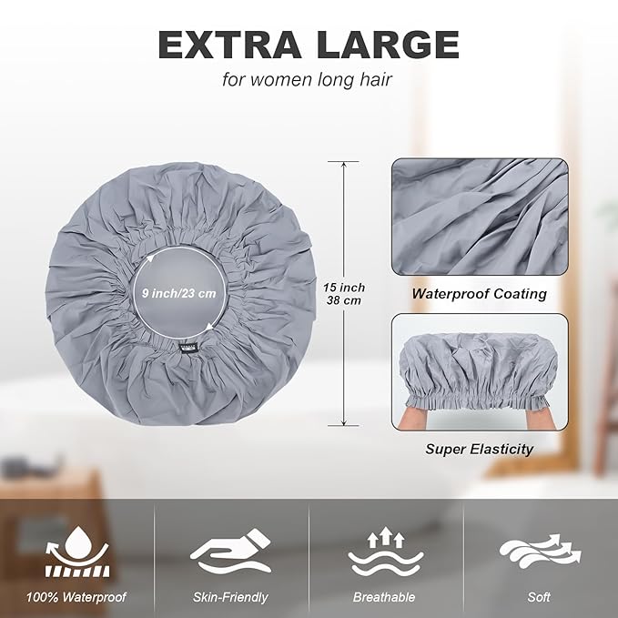 ELEBOX 4 Pack Premium Collection Super Jumbo Shower Cap Extra Large Shower Caps for Braids Shower Bonnets Women Waterproof Hair Caps for Spa Salon Shower Hat