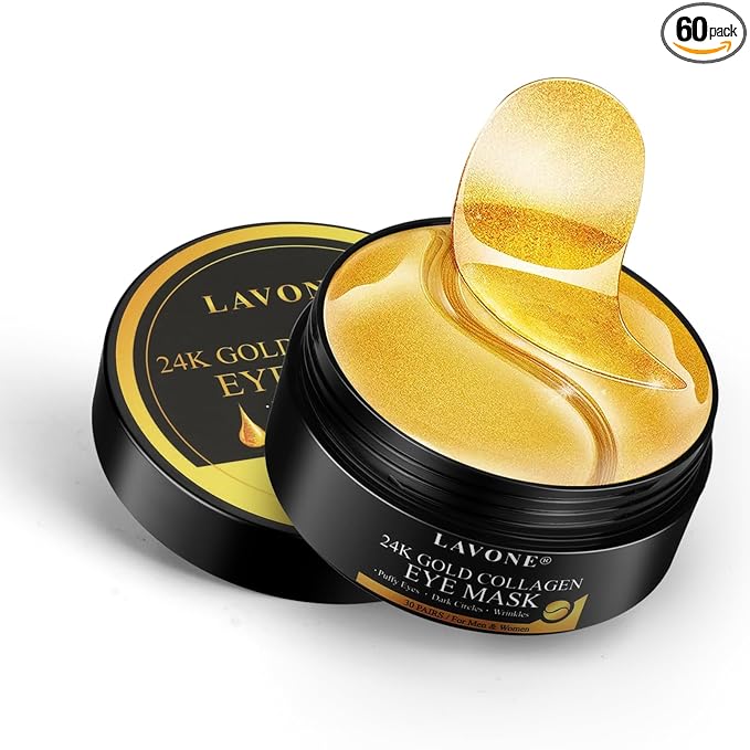 LAVONE Eye Mask - 30 Pairs 24K Gold Under Eye Patches Skin Care Products-Eye Masks Skincare for Dark Circles and Puffiness,Reduce Wrinkles and Fine Lines,for Women and Man