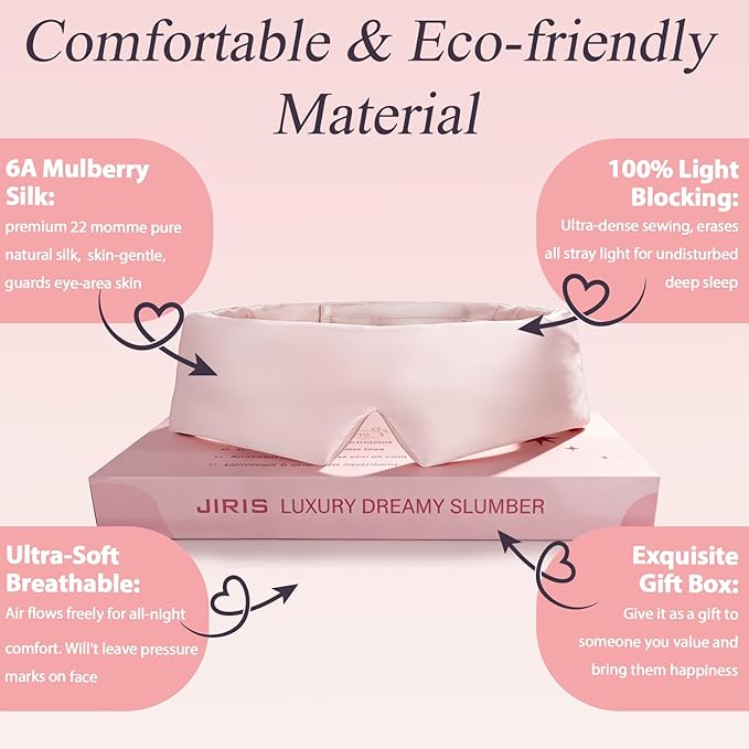 Silk Sleep Eye Mask for Side Sleeper Men Women, Eye Mask Sleeping 100% 22 Momme Pure Mulberry Silk for Night Sleep, Travel, Face-Hugging Padded Eye Cover for Sleeping with Adjustable Band-Pink