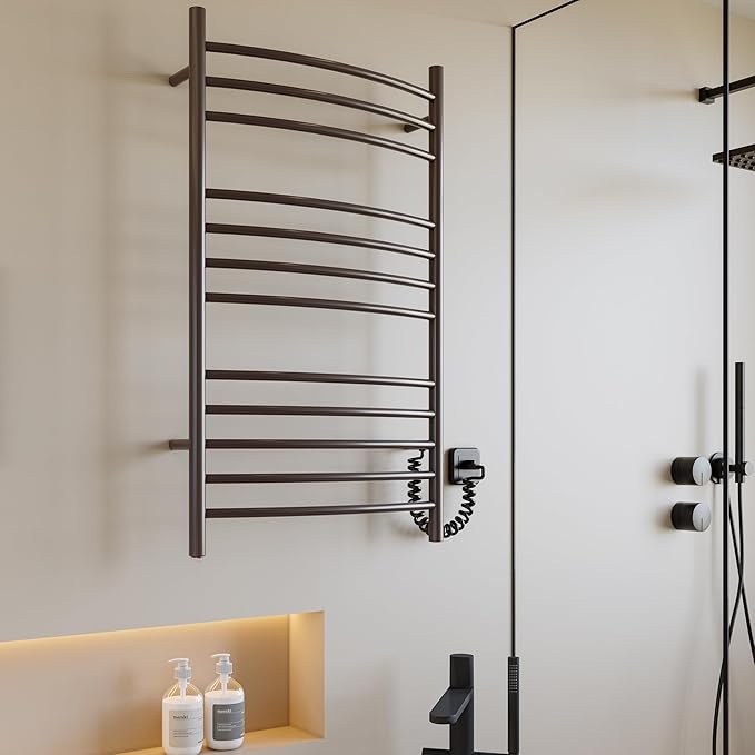 HEATGENE Towel Warmer Venetian Bronze, Electric Hot Towel Rails, Wall-Mounted Large 12 Bars Warming Towel Racks, Plug-in/Hardwired Heated Towel Rails