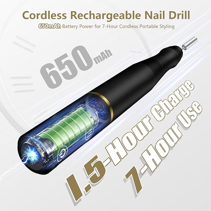 TUOBEO Cordless Nail Drill Electric Rechargeable File Kit, Professional Efile Acrylic Gel Nail Polish Remover Pedicure Manicure Machine Portable Set with 11 Bits 56 Sanding Bands for Salon Black