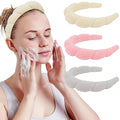 WHAVEL 3 Pack Spa Headband for Skincare, Makeup, Face Washing - Sponge Terry Cloth Puffy Hair Band for Women Girls (Gray, Khaki, Pink)