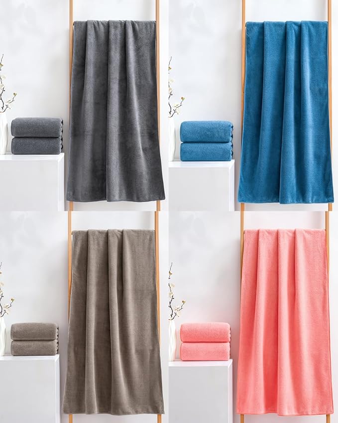 Lumimi 8-Piece Soft Microfiber Towel Set Incredibly Absorbent Lightweight Quick Dry and Durable, 55" L x 27" W, 4 Bath Towels 4 Hand Towels Multicolour