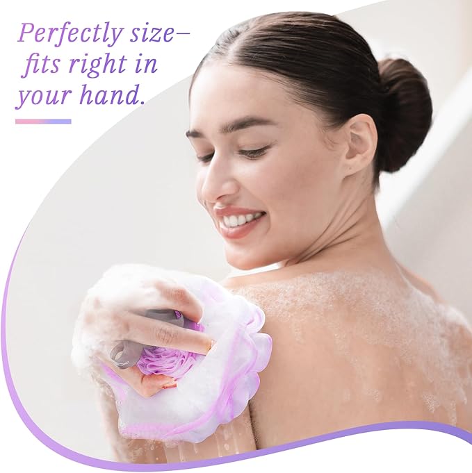 LAYUKI Bath Loofah, Shower Sponge, Body Scrubber, Rose-Shaped, Elegant (Set of 4 Pieces)
