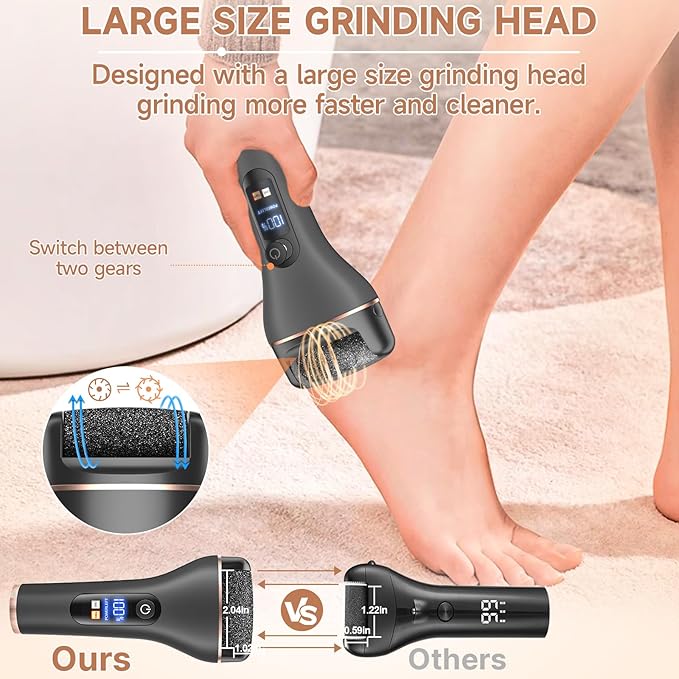 Electric Callus Remover for Feet,Rechargeable Foot File Hard Skin Remover,Professional Pedicure Kit for Cracked Heels &Dead Skin,with 3 Roller Heads 2 Speed (Black SL)
