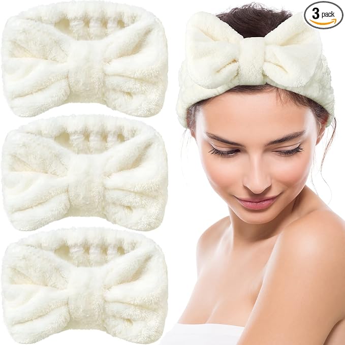 Hicarer 3 Pieces Towel Headbands for Women Makeup Spa Headband for Washing Face Shower (Beige)