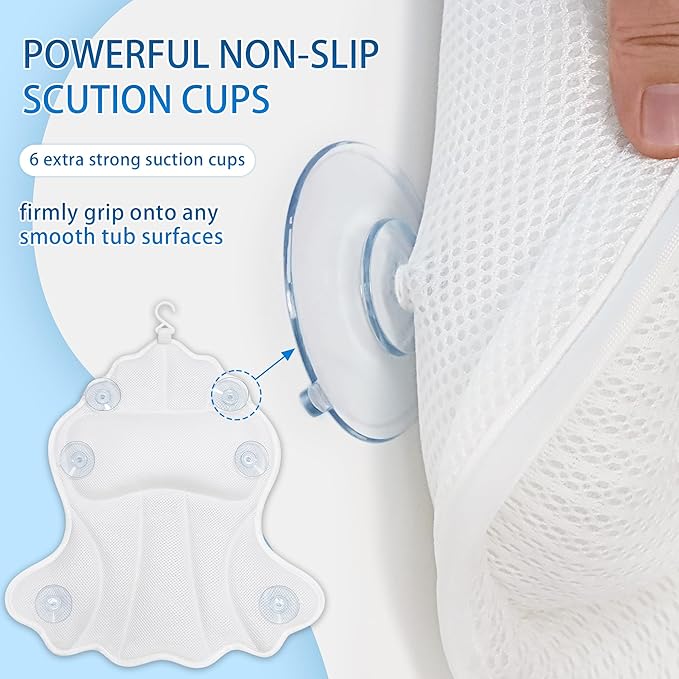 Poemland Bath Pillow for Tub, Luxury Bath Pillow Soft 4d Mesh, Bathtub Pillow for Soaking tub with 6 suctions Cups, Bath Tub Pillows for Head and Neck Support, for Relaxing Spa