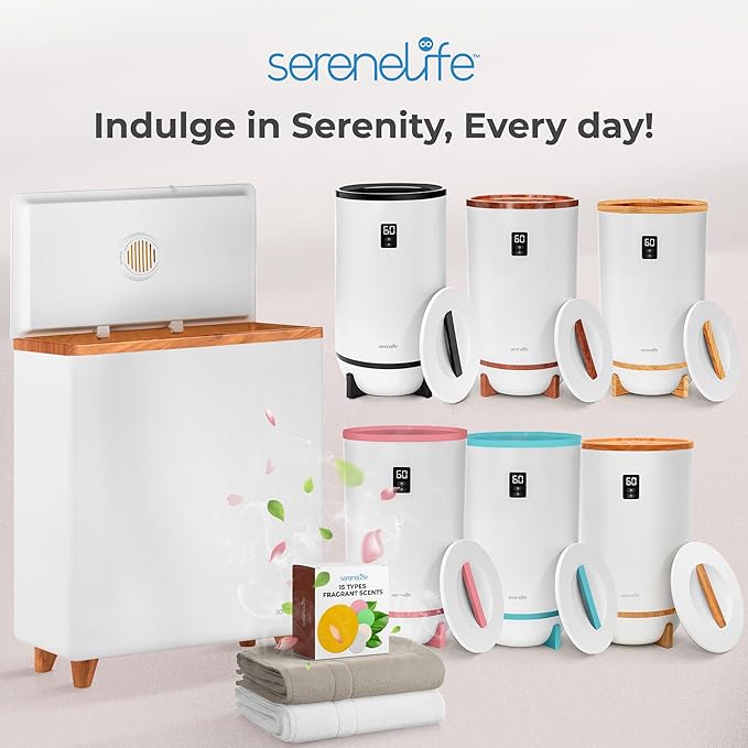 SereneLife Luxury Rectangle Towel Warmer - Spa & Bathroom Heater with Custom Fragrance, Auto Shut-Off, Fits 2 large Towels, Blankets, Bathrobes, PJ's - Perfect Gift for Him & Her (Natural Wood)