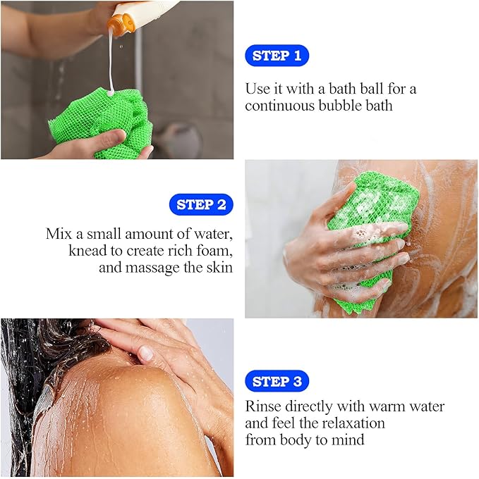 African Net Sponge - Deep Exfoliating Body Scrubber - Ultra Long African Net Sponge Reaches All Back Areas, Gently Buffs Away Dry Flaky Skin for a Renewed Feel, Home Spa Experience（Green）