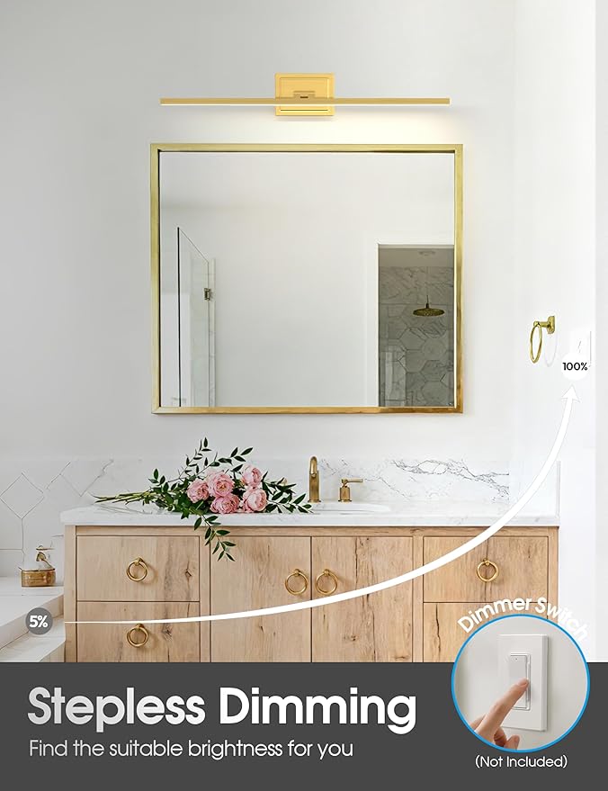 VOLISUN Bathroom Vanity Light 31.5 inch, 18W Dimmable 5CCT Led Bathroom Light Fixture Over Mirror, Gold Bar Vanity Light for Bathrooms-ETL Certificated