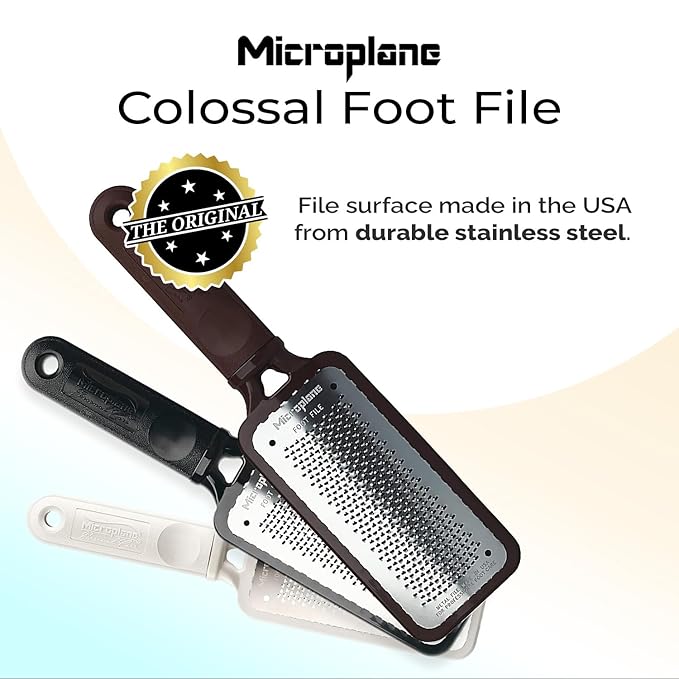 Microplane Colossal Foot File Scraper - The Original Stainless Steel Foot Rasp, Dead Skin/Callus Remover for Feet, Gentle Foot Scrubber, Pedicure Tools for Salon-Quality Foot Care, Brown